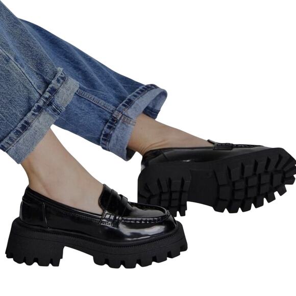 ASOS Black Platform Loafers Sz 10  Chunky sole - Picture 1 of 9